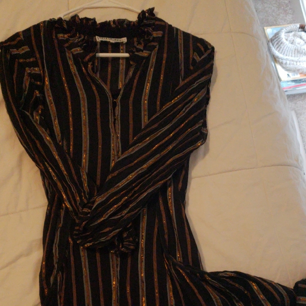 Apiece Apart Black Top with Gold and Brown Stripes